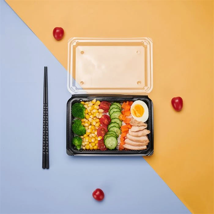 Dual Color Black Base Clear Lid Proview Hinged Clamshell Take Out Disposable Food Containers
