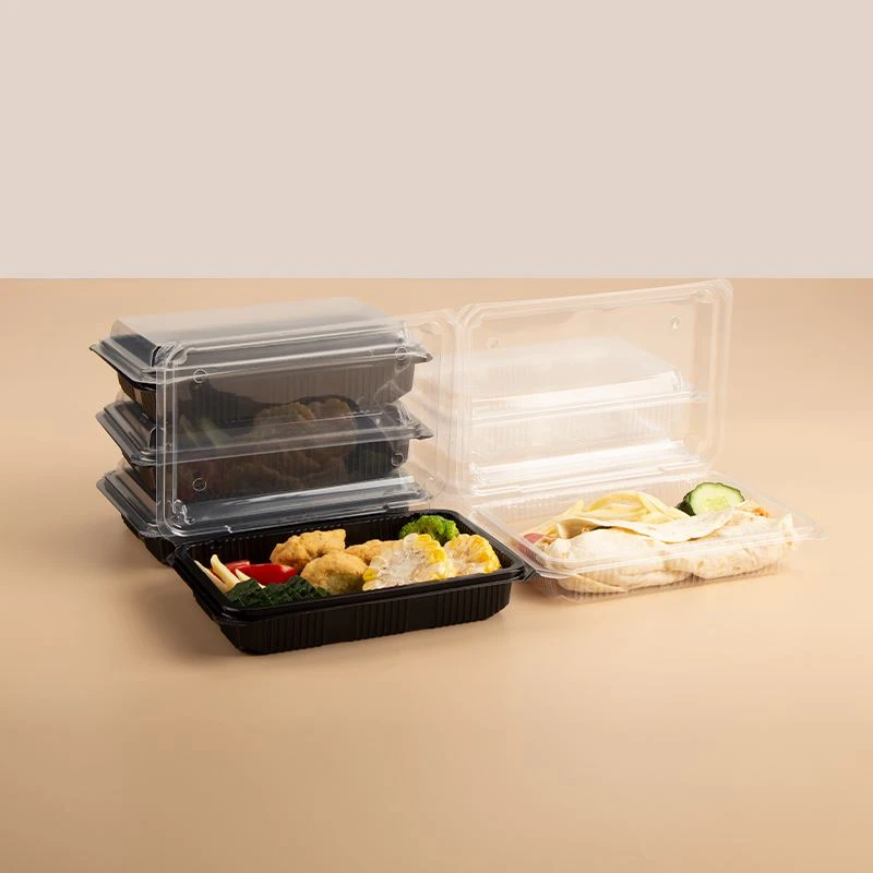Disposable Lunch Box Chaw tsim tshuaj paus nrog hau Lunch Box, Flip - Lid Lun...