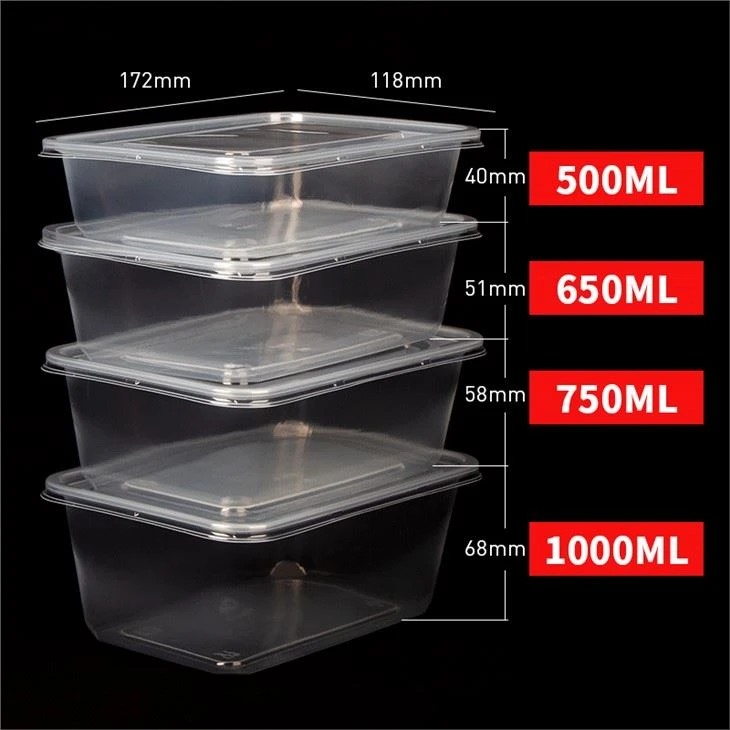 High Quality Transparent Disposable Takeaway Plastic Lunch Box Microwave PP Khoom Noj Ntim Nrog Lub hau