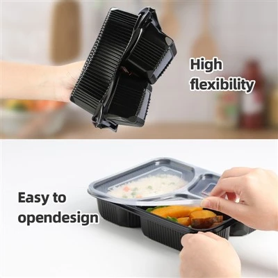 850ml Disposable 3 Compartment Plastic Food Parcel Container Microwave Lunch ...